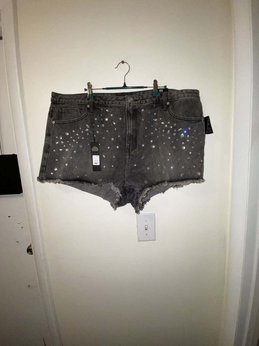 Fashion Nova Rhinestone Denim Shorts Size 20 Dark Wash Studded Jean